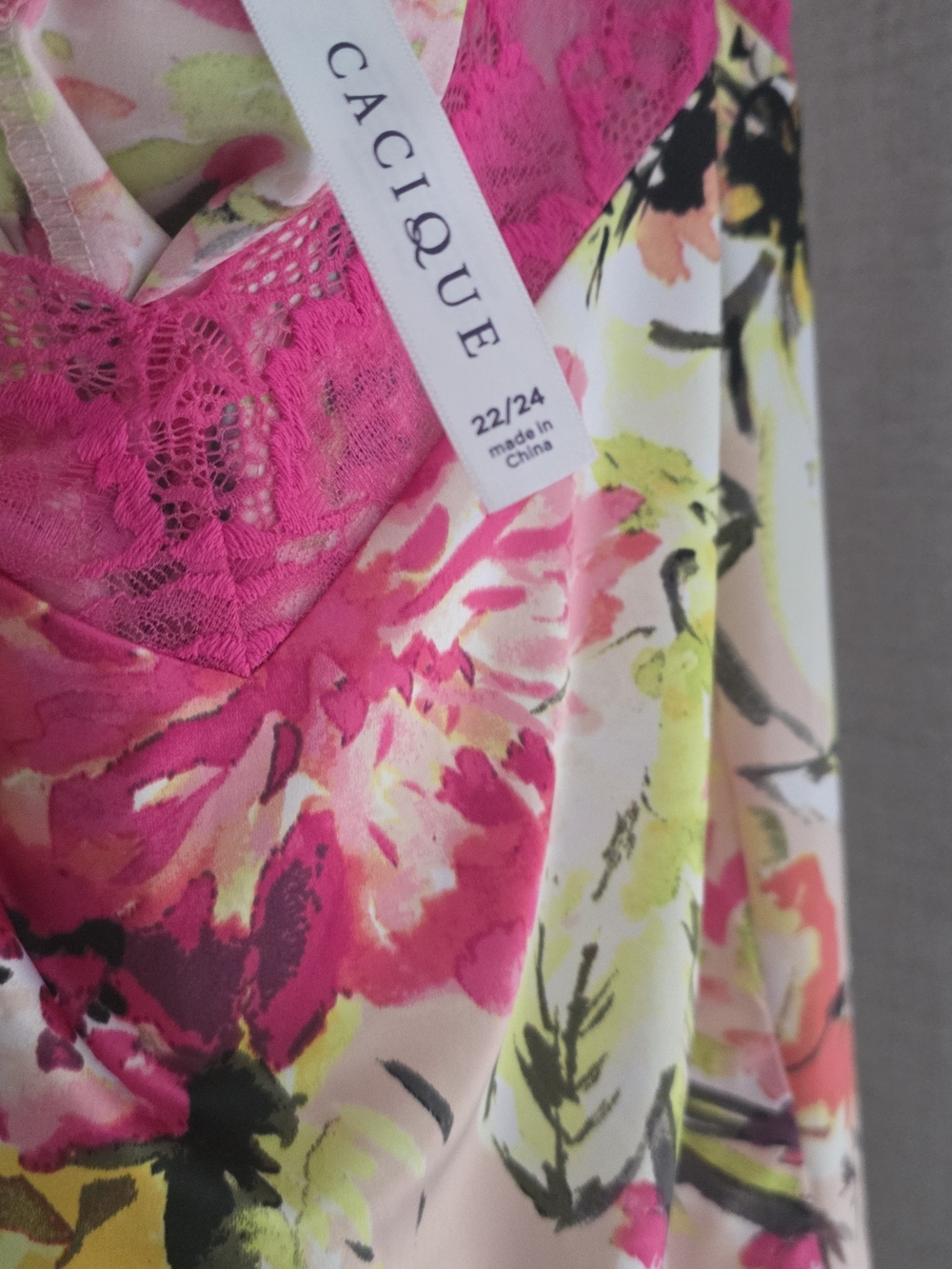 Cacique Pink & Neon Floral Lace Trim Chemise - Picture 2 of 3
